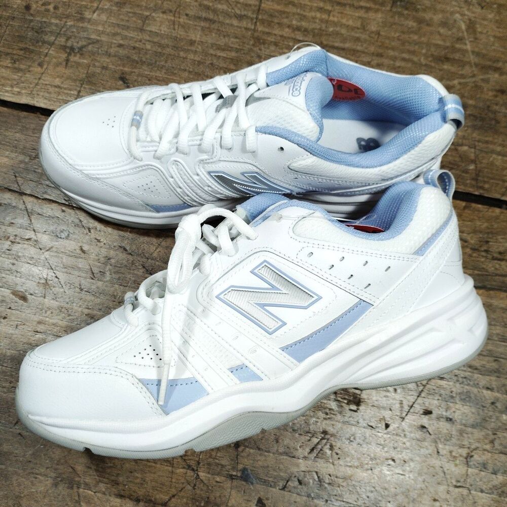 New Balance Women's Sz 9.5 D Sneakers Leather White Blue Shoes NEW WX409WL2